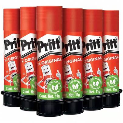 Pegamento en barra lápiz adhesivo Pritt original 11g paquete con 12 piezas ideal para trabajos escolares y manualidades adhesivo permanente material de papelería esencial para estudiantes y oficinas