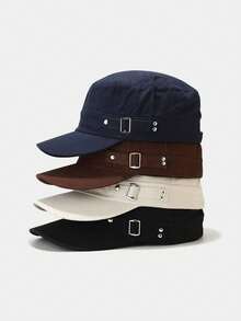 1pc Unisex Rivet Embellished Military Cap, Adjustable Brim Sun Hat, Suitable For Climbing, Vacation And Daily Use