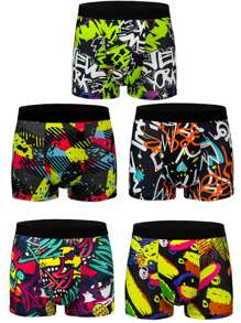 Lot de 10 boxers imprimés pour homme, confortables, taille moyenne, haute élasticité, sous-vêtements de sport, imprimés à la mode