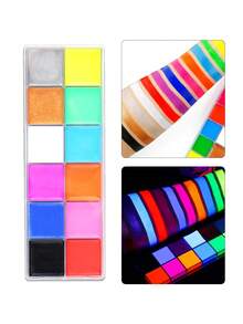 12 色专业油性人体彩绘和纹身颜料：鲜艳、持久、易于涂抹的调色板，适合节日、派对和活动 - 12色螢光色 - 查看 6
