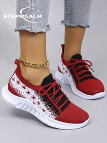 STEPREACH Women's Casual Sport Shoes, Mesh Breathable Comfortable Lightweight Lace Up Solid Color Pink Bright Color Non-Slip Wear-Resistant - 31 Red - View 2