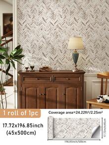 1 卷简约人字形木纹图案自粘可移除壁纸，适用于家居装饰墙壁、橱柜、桌面、教室、宿舍，17.72 * 39.37/17.72 * 118.11/17.72 * 196.85 英寸墙面装饰房间装饰贴纸个性化贴纸墙贴 - 彩色 - 查看 12
