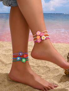 1 件波西米亚风格串珠花朵脚链，适合日常穿着和海滩度假