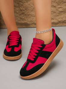 时尚女士平底休闲鞋、派对鞋、女鞋、轻便跑步鞋 - 黑紅 - 查看 4