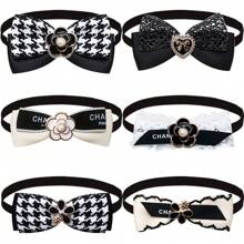 6pcs Random Color Elegant Camellia Flower Bow Tie Pet Collars, Fashion Pet Neckwear For Dogs & Cats, Photography Accessories