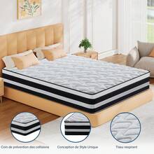 Matelas 160x200 cm |  Épaisseur 26 cm | Mousse A Mémoire De Forme Adaptabilité Optimale | Système Mousse | 7 Zones De Confort - Noir et Blanc - Voir 3