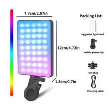 1 pieza Luz de relleno para teléfono móvil, 90 LED de alta potencia recargable con clip, luz de fotografía de colores RGB M140, luz de selfie de tres colores M140, luz de video recargable portátil, luz LED con clip, ajuste de ángulo de 360°, adecuada para teléfono móvil, cámara, computadora portátil, tableta, selfie, videoconferencia, iluminación, maquillaje, selfie, vlog, 1800mAh.