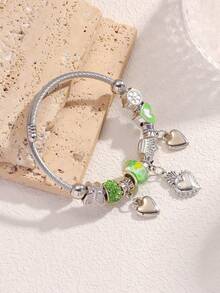 Popular Classic Silver Stainless Steel Bracelet Exquisite Pendant Alloy Adjustable Couple Bracelet - 綠色 - 查看 4