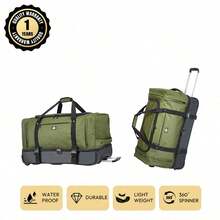 LEECOOPER 欧洲品牌 法国设计 牛津布 大容量可折叠便携式拉杆旅行包，1 件，防水，多口袋，多尺寸，多色 900D 涤纶，旅行/商务/度假必备，节日必备，优雅装饰，时尚基础款，舒适旅行，家庭和谐，特殊礼物，高档单品，春夏亮色，男女通用，经济型航空随身行李 - 綠色 - 查看 1