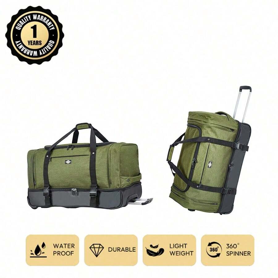 LEECOOPER 欧洲品牌 法国设计 牛津布 大容量可折叠便携式拉杆旅行包，1 件，防水，多口袋，多尺寸，多色 900D 涤纶，旅行/商务/度假必备，节日必备，优雅装饰，时尚基础款，舒适旅行，家庭和谐，特殊礼物，高档单品，春夏亮色，男女通用，经济型航空随身行李 - 綠色 - 查看 1