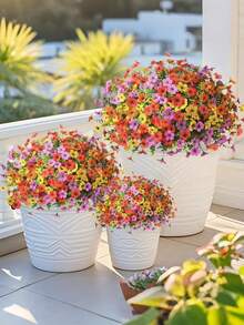 8 piezas Conjunto de decoración floral artificial - Margarita colorida, Eucalipto, decoración resistente a los rayos UV para exteriores e interiores para patio, jardín, balcón, entrada del hogar, decoración de otoño - Multicolor - Ver 2