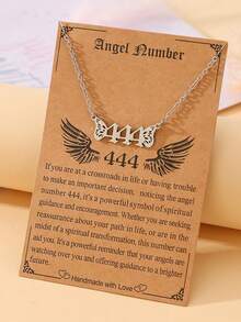 Goodwaro 1 pieza Collar de número angelical para mujer, colgante de número de acero inoxidable con alas de ángel, cadena de clavícula de bendición