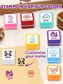 LICVIC 1pc Custom Square Signature Stamp For Kids, Back To School Supplies For Kids,Name Stamps Personalized, DIY Customized Self Inking Name Stamp, Stamps For Signing Name With Icons, Panda, Mermaid, Dinosaur, Unicorn, Baby Elephant, Butterfly, Rainbow, Reproduce Your Handwriting Signature, Exquisite And Compact, Easy To Carry - Style a - View 2
