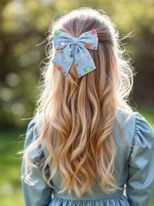 1 peça de grampos de cabelo com laço azul, grampos de cabelo com laço de tecido e contas de jacaré, acessórios de cabelo da moda para crianças pequenas, uso diário