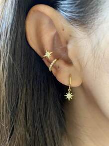 Conjunto de 3 peças: Brincos Twist Mobius, Brincos de Botão Estrela, Brincos de Argola Pingente Estrela, Joias para Mulheres