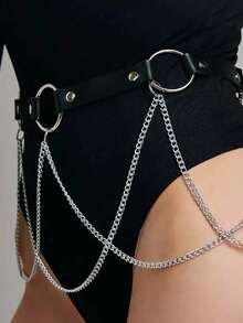 1pc Women's Gothic Style Adjustable Triple Chain Waist Belt, Suitable For Daily Wear - Black - View 3