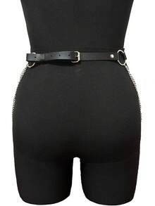 1pc Women's Gothic Style Adjustable Triple Chain Waist Belt, Suitable For Daily Wear - Black - View 6