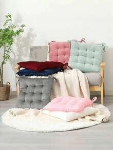 灯芯绒椅垫（带绑带） 超柔软温暖地垫（适用于阅读区） 舒适方形椅垫（成人适用） 1套适用于万圣节和圣诞节装饰 - 白色 - 查看 7