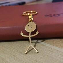 Cute Everything With Simple  Man Smooth Shape Pendant Stainless Steel Key Chain - Vàng - Xem 2
