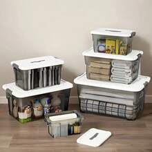 4pcs Stackable Storage Box Set With Lids & Handles, Durable Multi-Size Organizers For Christmas Decor, Closet, Bedroom, Car Trunk, Books & More, Transparent Organizer Containers, Bathroom Essentials, Home Organization