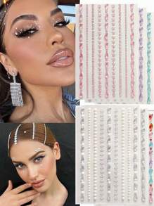 1 Sheet 3D Heart Multicolor Rhinestone Sticker, Star Rhinestone, Self-Adhesive Synthetic Gemstone For Party Decoration, Eye And Face Decoration Gems Facial Jewelry For Music Festival Celebration