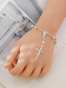 Pulseira Exquisita da Cruz da Virgem Maria em Prata