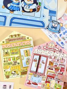 5pcs/10pcs Forest Theme Landscape & Mechanism Stickers, New Cute Scene Stickers, High-Quality For Girls, Stress Relief DIY Stickers