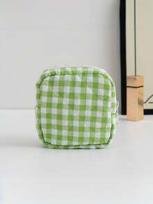 1pc Solid Color Rhombus Plaid Large Capacity Sanitary Pad Storage Bag, Cosmetic Organizer Bag, Ladies Makeup Pouch, Girls Tampon Storage Bag, Wallet-Style Portable Makeup Brush Holder Clutch