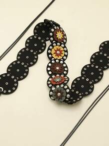 1pc Women's Multi-Color PU Leather Vintage Bohemian Style Circle Colored Rivet Decor Waist Strap