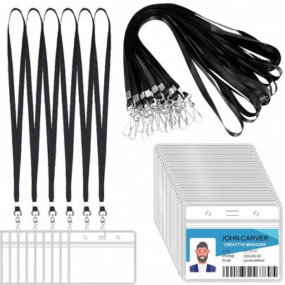 10/5/2pcs Clear Card Holder & Lanyard Set With Hanging Rope, ID Card Holder, Transparent Horizontal Name Tag Clip And Badge Lanyard, For Office Teams, School Workers, Students ID Card Holder, Volunteers, School Supplies, Office Supplies, Worker Badge,School Supplies,Back To School