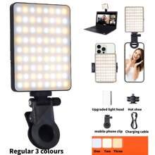 1 pieza Luz de relleno para teléfono móvil, 90 LED de alta potencia recargable con clip, luz de fotografía de colores RGB M140, luz de selfie de tres colores M140, luz de video recargable portátil, luz LED con clip, ajuste de ángulo de 360°, adecuada para teléfono móvil, cámara, computadora portátil, tableta, selfie, videoconferencia, iluminación, maquillaje, selfie, vlog, 1800mAh.