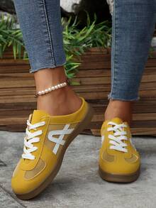 新款时尚、百搭、简约、轻便、舒适皮革圆头平底防滑软底系带休闲运动鞋，女式