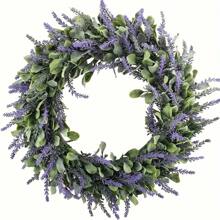 1 Stück künstlicher Lavendel-Kranz, geeignet für Haustür, Landlhaus-Stil Kranz, Wand, Party Hochzeitsdekoration, innen oder außen, Künstlicher Lavendel-Blumen-Kranz, künstliche Pflanzen Heim Dekoration Accessoire, geeignet für Haustür, Wand, Fenster, Party, Feiertage, Hochzeitsdekoration, Landhaus-Kranz, Lila Blumen-Kranz