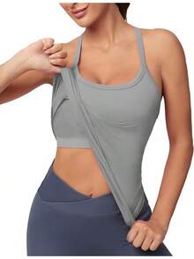 Workout Tops Women With Built In Bra, Sleeveless Gym Tops Seamless Racerback Athletic Yoga Shirts, Activewear - 灰色 - View 1
