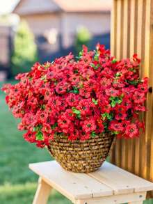 5pcs Artificial Plants, Suitable For Outdoor Decoration In Spring And Summer, Realistic Silk Colorful Daisy & Eucalyptus, Fade-Resistant, Applicable For Outdoor Home Planting, Porch, Patio, Window, Yard Decor, Can Be Used For Home Garden Porch Decoration, Outdoor Decor, Garden Decor (Red) - Bright Red - View 6
