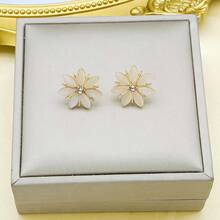 Nouvelles boucles d'oreilles à fleurs en opale, bijoux élégants cadeaux pour femmes et filles - Or jaune - Voir 5