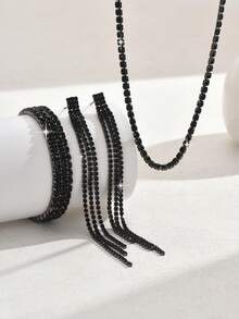 4pcs Women Jewelry Set, European And American Fashion Charm Rhinestone Chain Bracelet, Earrings, Necklace Jewelry Set, Gift For Mother - Multicolor - View 9