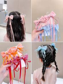 2pcs Teen Chinese Style Bow Ribbon Hair Clips, Hair Accessories - Bow - View 4