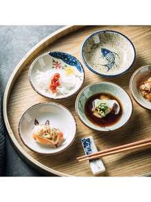 Set Of 6 Japanese Retro Porcelain Side Dish Ceramic Side Dishes Bowl Seasoning Dishes Soy Dipping Sauce Dishes School Supplies,Christmas Gift - Multicolor - View 1