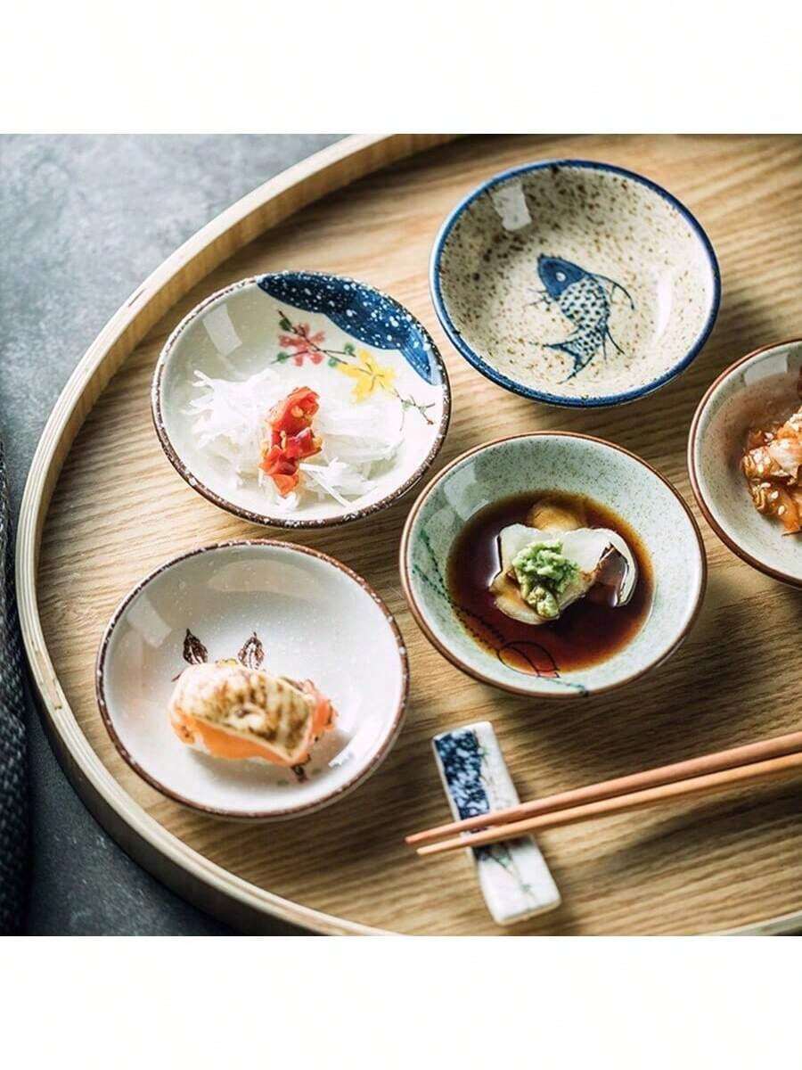 Set Of 6 Japanese Retro Porcelain Side Dish Ceramic Side Dishes Bowl Seasoning Dishes Soy Dipping Sauce Dishes School Supplies,Christmas Gift - Multicolor - View 1