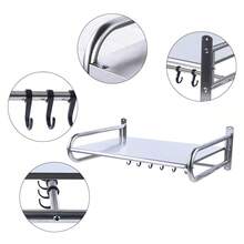 OUKANING Microwave Oven Rack Stainless Steel Kitchen Shelf With 6* Hooks Wall-Mounted - 1 - View 8