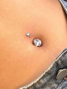 CIZME 1PC 14G 10mm Y2K Navel Piercings Jewelry,Stainless Steel Belly Button Rings, Silver Gold Round Droplet Cubic Zirconia Belly Rings, Belly Barbell Piercing Navel Piercings Jewelry For Women Daily Wear