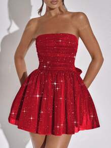 Vestido de mujer Halter sexy de malla con brillo