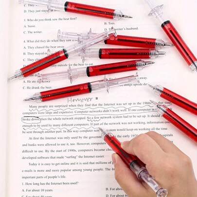 12pcs/Set, Red Injector Shaped Ballpoint Pens With Black Ink, Nursing Gifts, Fine Writing Instrument (Red Exterior, Black Ink) Back To School