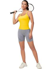 Workout Tops Women With Built In Bra, Sleeveless Gym Tops Seamless Racerback Athletic Yoga Shirts, Activewear - 黃色 - 查看 7