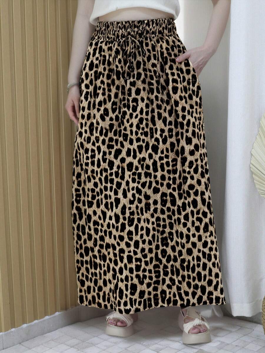 Steve Store Women's Fashion Viscose Fabric Skirt With Lining, Has Pocket And Slit On The Sides - leopardo 03 - 查看 1