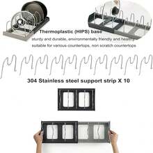 1 Set Of 7+ Expandable Pot & Pan Rack, Suitable For Cabinet And Countertop, With 7 Adjustable Dividers, Non-Scratch Pads, Lid Organizer Rack For Cookware And Bakeware, Kitchen Accessories Kitchen Items Kitchen Accessories Kitchen Tools - Black - View 5