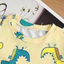2-Piece Set Toddler Boys Cute Cartoon Dinosaur Print Crew Neck Short Sleeve T-Shirt & Shorts Pajamas Set, Soft & Comfortable, Summer - Yellow - View 10