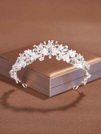 1pc Fashionable Rhinestone Decor Lady Crown Bridal Wedding Dress Accessory Tiara Hair Clip Valentine's Day Accessories