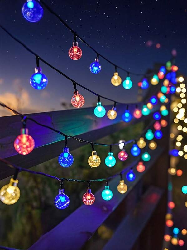 1 pezzo Luci a corda a LED a forma di sfera di cristallo, 20/30/50/100/200 LED, luci a stringa impermeabili per esterni, luci da giardino a energia solare per decorazione da giardino, luci solari impermeabili per patio, luci da fata solari per giardino, patio, veranda, matrimonio, festa